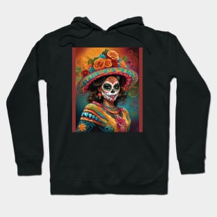 Vibrant Day of the Dead Look: Woman in Sugar Skull Makeup Hoodie